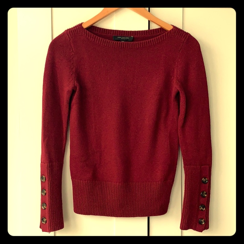Ann Taylor Red boat neck sweater button cuff